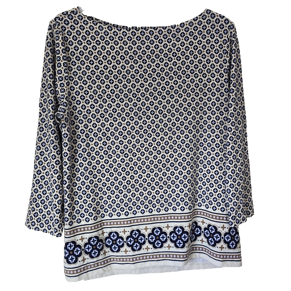 Ann Taylor Factory Geometric‎ 3/4 Sleeve Boat Neck Career Blouse Top Women's Med